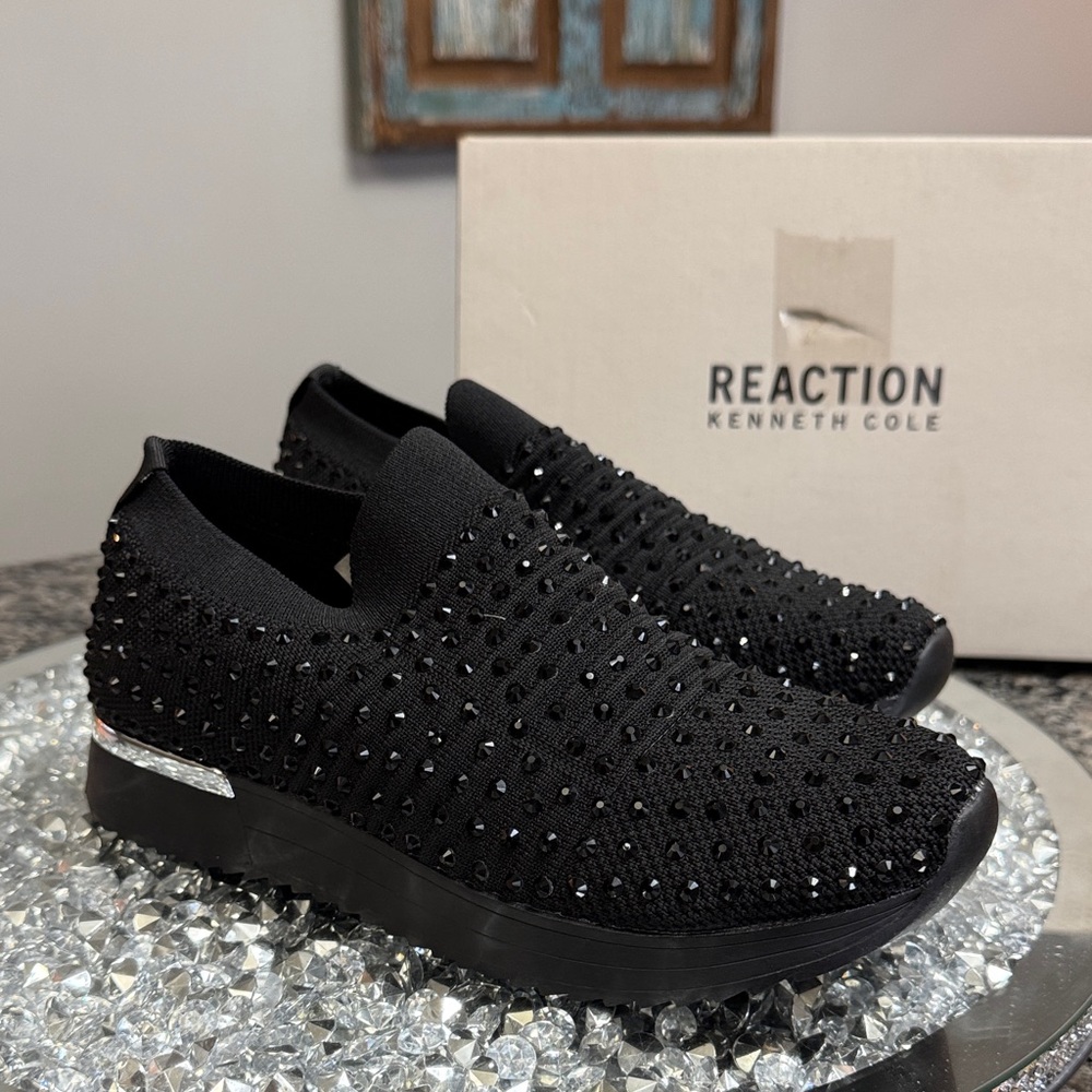 Kenneth Cole Reaction Cameron Jewel Black Slip-On jogger sneakers NEW 7.5 - Picture 7 of 15